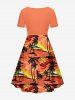 Plus Size Coconut Tree Flowers Print Cinched Hawaii Dress -  