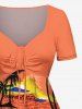 Robe hawaïenne grande taille à imprimé de fleurs de cocotiers et ceinture - Orange Foncé 1X