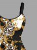 Plus Size Floral Leopard Colorblock Print Hawaii Tank Dress -  