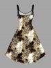 Plus Size Floral Leopard Colorblock Print Hawaii Tank Dress -  