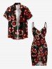 Paréo de plage convertible grande taille à imprimé floral et feuilles, style hawaïen - Noir 5X