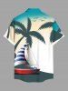 Plus Size Coconut Tree Sailboat Rudder Ombre Print Buttons Pocket Hawaii Shirt For Men -  