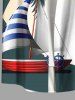 Plus Size Coconut Tree Sailboat Rudder Ombre Print Buttons Pocket Hawaii Shirt For Men -  