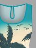 Plus Size Coconut Tree Sailboat Rudder Ombre Print Cinched Hawaii Romper -  