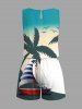 Plus Size Coconut Tree Sailboat Rudder Ombre Print Cinched Hawaii Romper -  