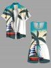 Plus Size Coconut Tree Sailboat Rudder Ombre Print Cinched Hawaii Romper -  