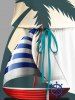Plus Size Coconut Tree Sailboat Rudder Ombre Print Cinched Hawaii Romper -  