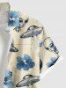 Plus Size Hibiscus Flowers Alien UFO Print Buttons Pocket Hawaii Shirt For Men -  