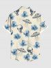Plus Size Hibiscus Flowers Alien UFO Print Buttons Pocket Hawaii Shirt For Men -  