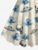 Robe débardeur hawaïenne grande taille à imprimé extraterrestre et fleurs d'hibiscus - Bleu clair 2X