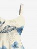 Robe débardeur hawaïenne grande taille à imprimé extraterrestre et fleurs d'hibiscus - Bleu clair 2X