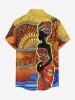 Chemise hawaïenne ethnique grande taille pour femme, imprimé soleil, boutons et poche, pour homme - Orange XL