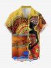 Chemise hawaïenne ethnique grande taille pour femme, imprimé soleil, boutons et poche, pour homme - Orange XL
