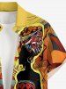 Chemise hawaïenne ethnique grande taille pour femme, imprimé soleil, boutons et poche, pour homme - Orange XL