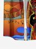 Chemise hawaïenne ethnique grande taille pour femme, imprimé soleil, boutons et poche, pour homme - Orange 6XL