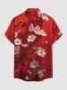 Plus Size Flower Branch Print Hawaii Button Pocket Shirt For Men -  