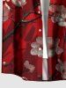 Plus Size Flower Branch Print Hawaii Button Pocket Shirt For Men -  