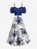 Plus Size Flower Leaf Print Hawaii Split A Line Skirt -  
