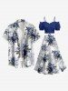 Plus Size Flower Leaf Print Hawaii Split A Line Skirt -  
