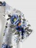 Plus Size Flower Leaf Print Hawaii Buttons Pocket Shirt For Men - Blanc L