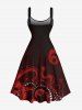 Robe trapèze à imprimé pieuvre grande taille, style hawaïen, lacée - Noir 6X