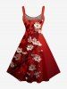 Plus Size Flower Branch Print Hawaii A Line Dress -  
