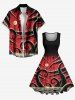 Plus Size Octopus Sea Moon Print Hawaii Swing A Line Dress -  
