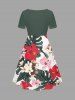 Plus Size Hibiscus Flower Tropical Leaf Print Cinched Hawaii Dress -  