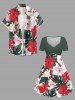 Plus Size Hibiscus Flower Tropical Leaf Print Cinched Hawaii Dress -  