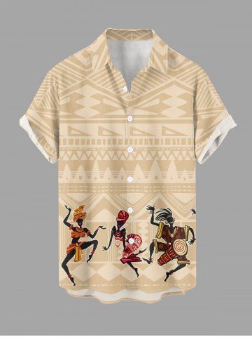 Chemise hawaïenne grande taille pour homme, à motifs ethniques géométriques, boutons et poches, style danseur. - BEIGE - L