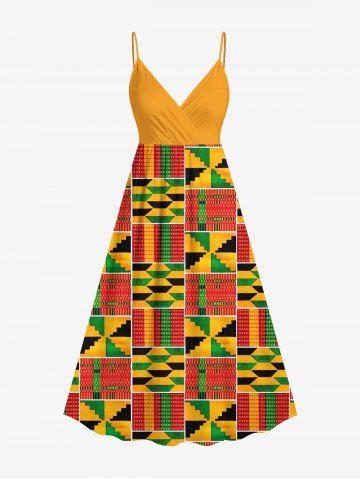 Robe cache-cœur hawaïenne à imprimé géométrique ethnique grande taille - ORANGE - 4X