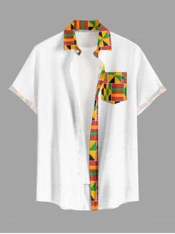 Plus Size Ethnic Geometric Pattern Print Buttons Pocket Hawaii Shirt For Men - ORANGE - 4XL