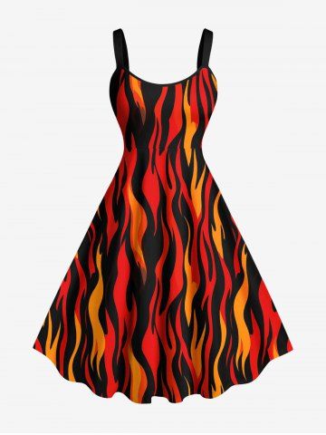 Plus Size Ethnic Fire Flame Print Hawaii Tank Dress - RED - XXS