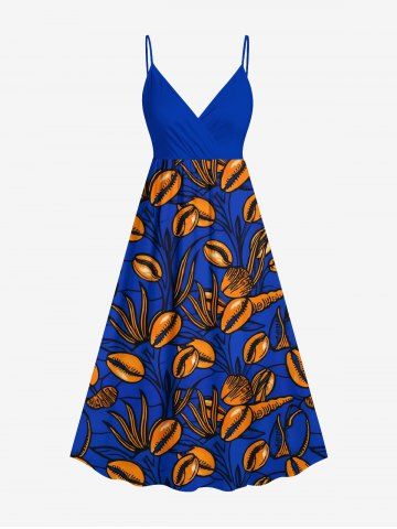 Robe à bretelles trapèze imprimée de grains de café et de branches d'Hawaï, grande taille - NAVY BLUE - XS