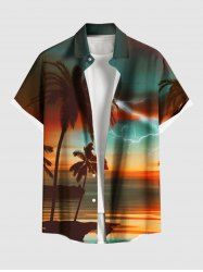 Chemise hawaïenne à poches boutons, imprimé ombré cocotier et éclair, grande taille, pour hommes - Brun Légère 6XL