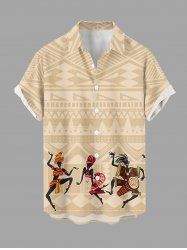 Chemise hawaïenne grande taille pour homme, à motifs ethniques géométriques, boutons et poches, style danseur. - Beige S
