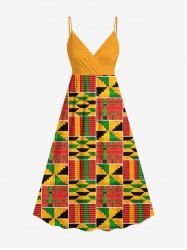 Plus Size Ethnic Geometric Pattern Print Surplice Hawaii Cami Dress -  