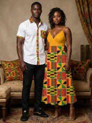 Ethnic Geometric Pattern Print Plus Size Matching Hawaii Beach Outfit For Couples -  