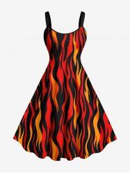 Plus Size Ethnic Fire Flame Print Hawaii Tank Dress -  
