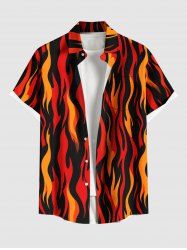 Chemise hawaïenne grande taille pour homme, à imprimé ethnique flammes, boutons et poche. - Rouge L