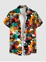 Plus Size Colorblock Leopard Print Buttons Pocket Hawaii Shirt For Men - Multi L