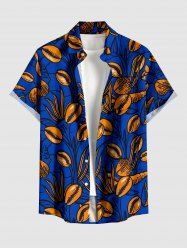Chemise à poches boutonnées Hawaï imprimée de grains de café et de branches, grande taille, pour hommes - Bleu Marine S