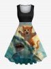 Shark Cat Sea Waves Print Plus Size Matching Hawaii Beach Outfit For Couples -  