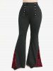 Drawstring Hooded Mixed Media Top and Floral Cross Flocking Flare Pants Plus Size Outfit -  