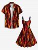 Ethnic Fire Flame Print Plus Size Matching Hawaii Beach Outfit For Couples -  