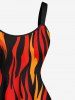 Ethnic Fire Flame Print Plus Size Matching Hawaii Beach Outfit For Couples -  