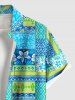 Chemise hawaïenne grande taille pour homme, imprimée de fleurs tropicales et de feuilles, avec poches et boutons, à manches longues et imprimé d'écharpe. - Turquoise S