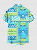 Plus Size Tropical Leaf Flowers Scarf Print Buttons Pocket Hawaii Shirt For Men -  
