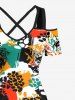 Robe longue hawaïenne à imprimé léopard colorblock grande taille, épaules dénudées et croisée - Multi 2X