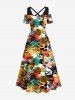 Robe longue hawaïenne à imprimé léopard colorblock grande taille, épaules dénudées et croisée - Multi 2X